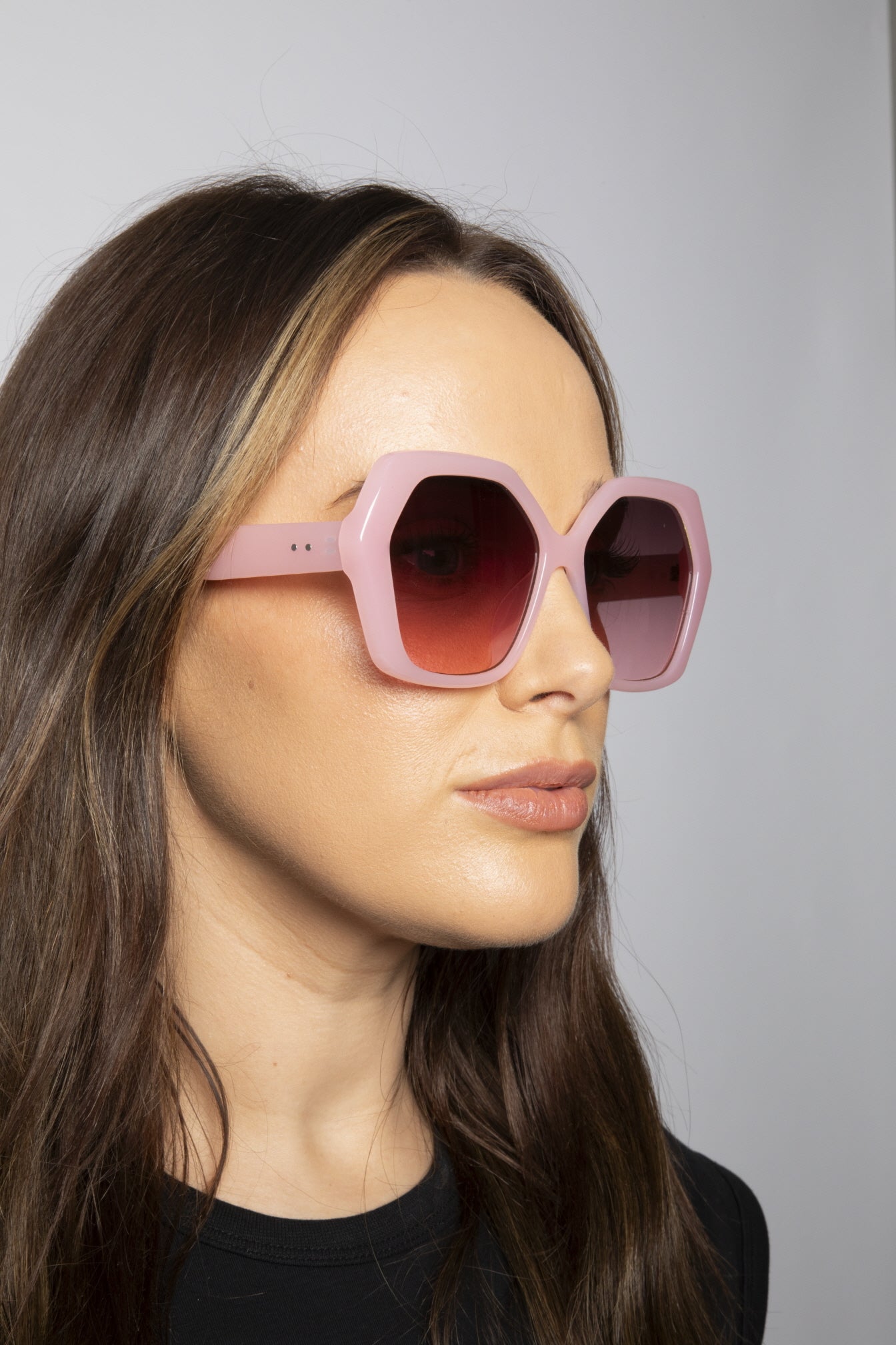 Oversized Rounded Angular Sunglasses in Pink