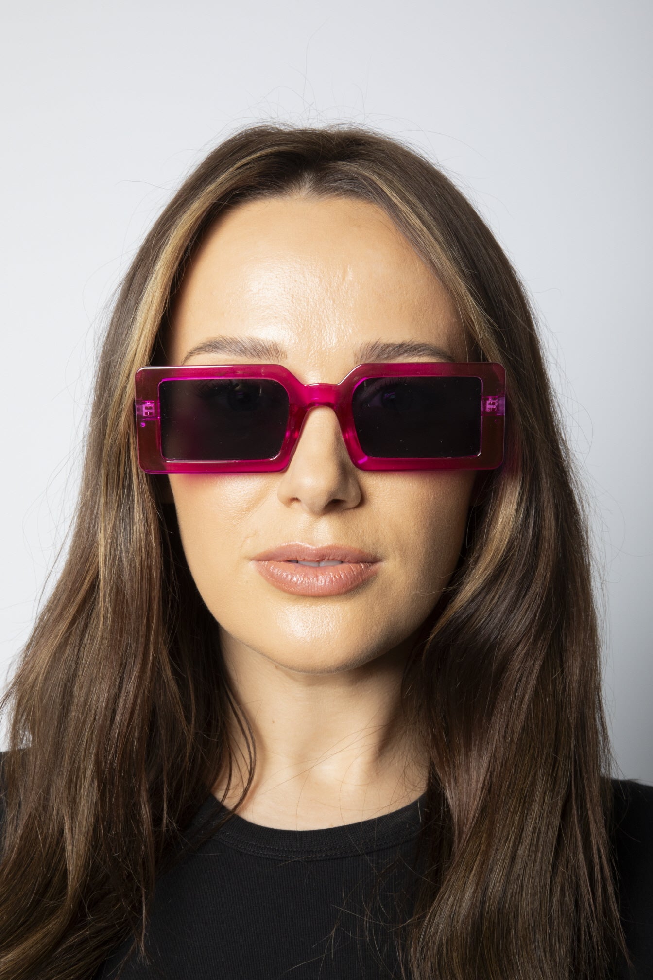 Square Frame Sunglasses in Hot Pink with Black Lens