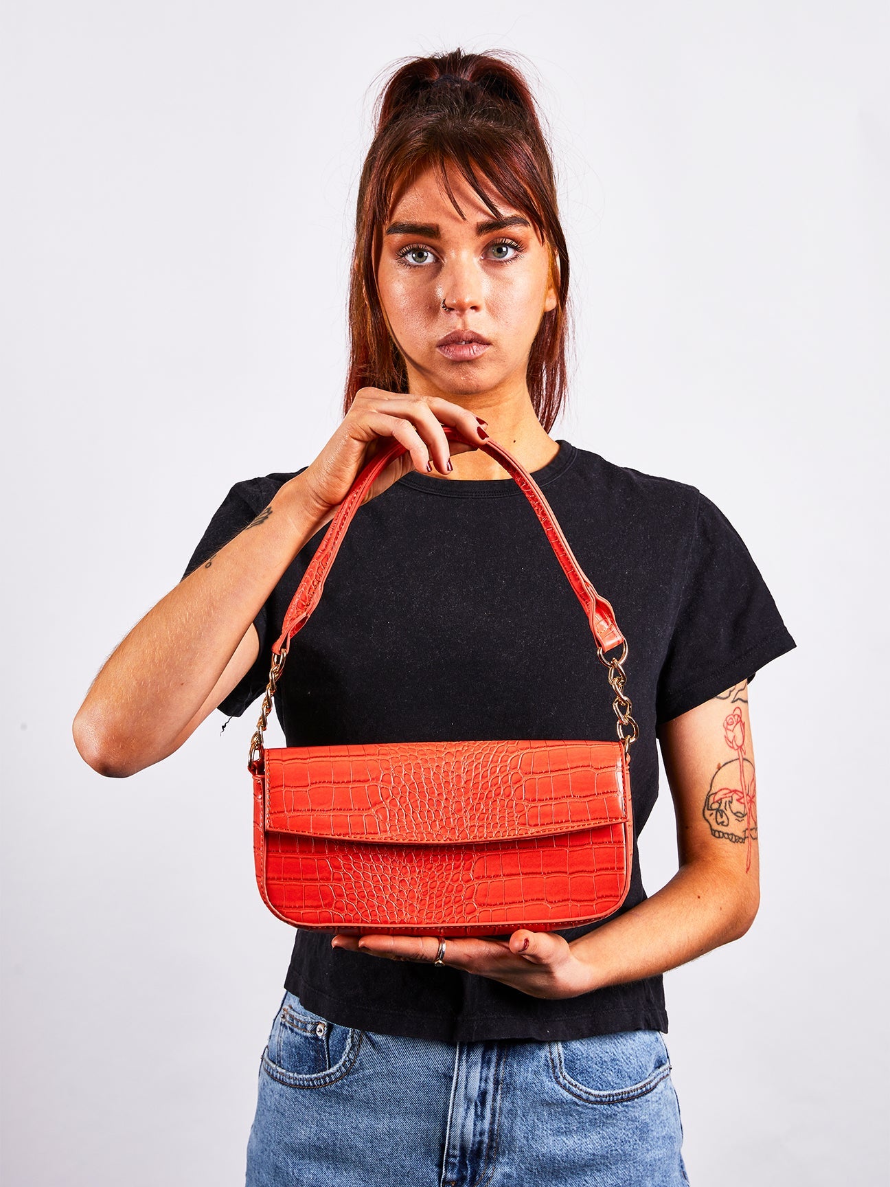 SVNX Croc PU Mini Pillow Bag with Flap in setting sun