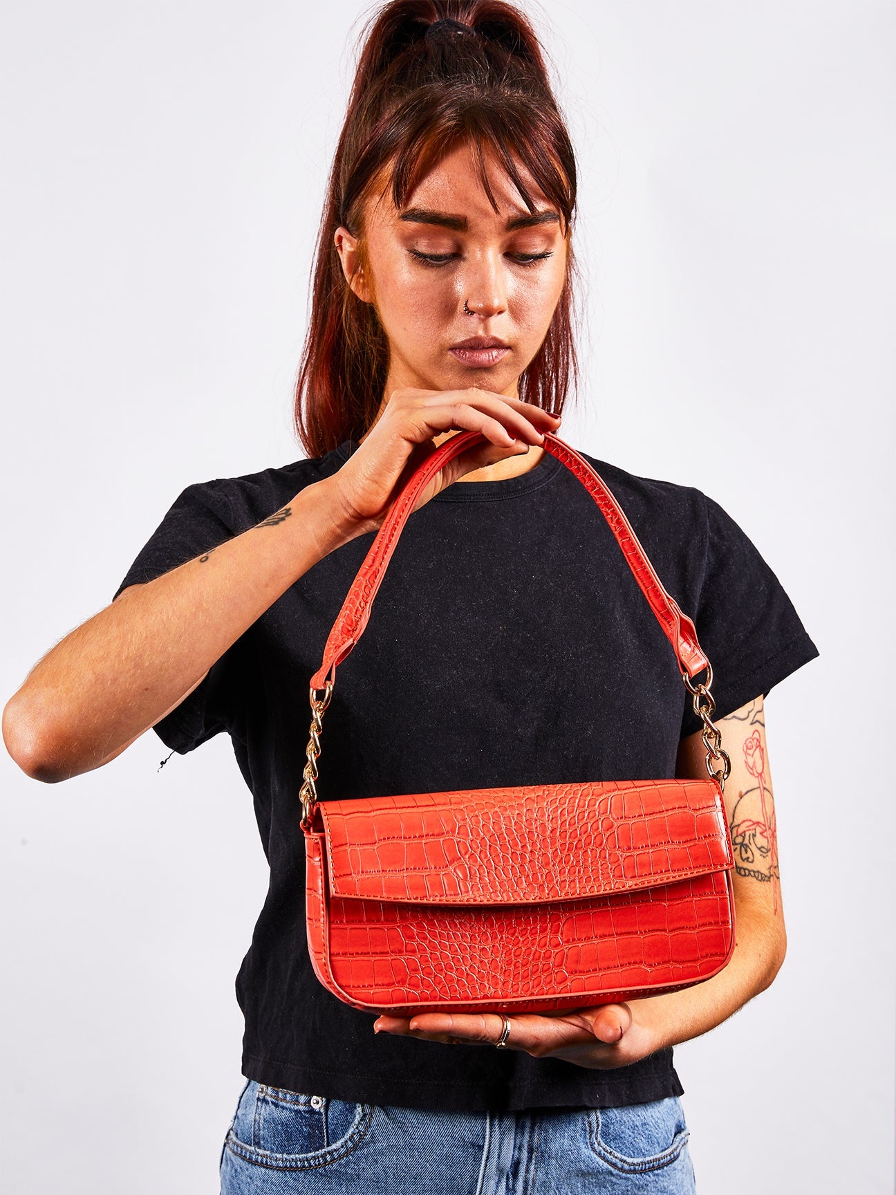SVNX Croc PU Mini Pillow Bag with Flap in setting sun