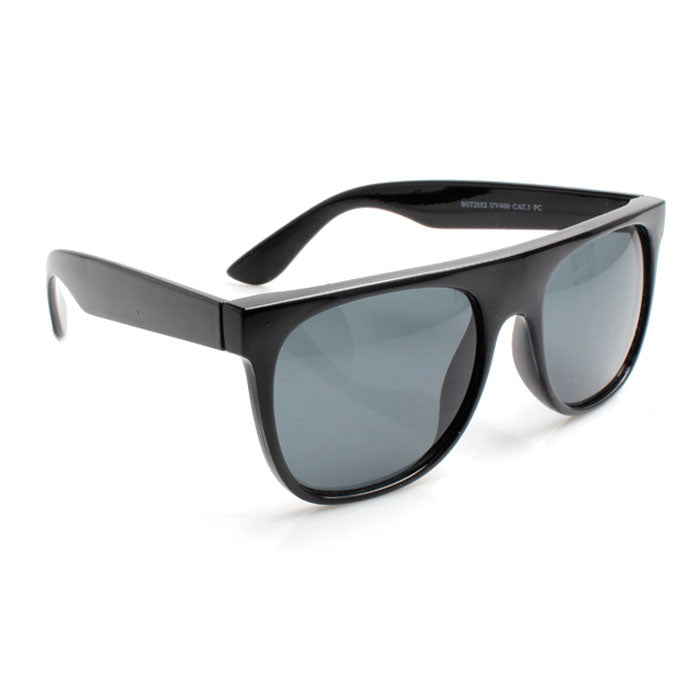 Black Wayfarer Flat Top Sunglasses with Black Lense