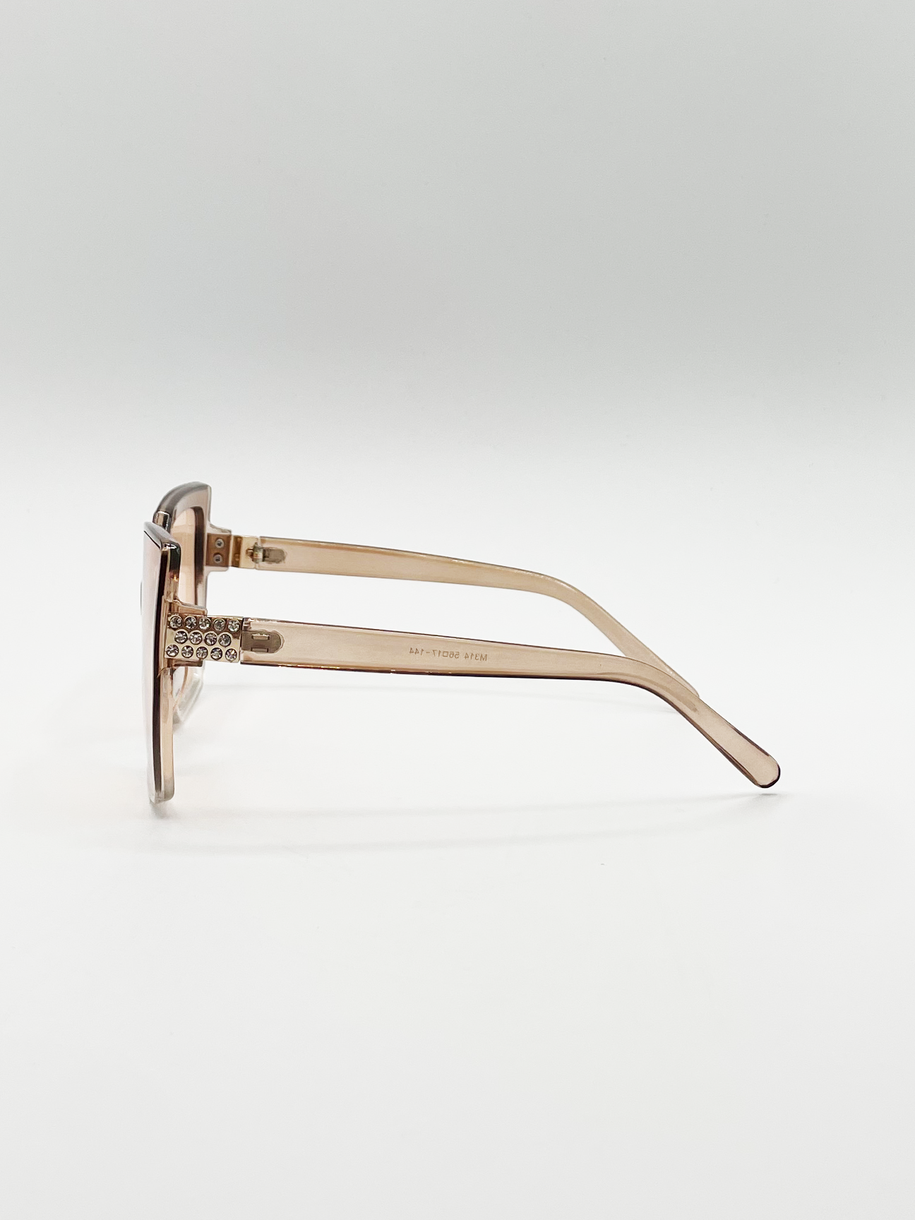 Oversize Cateye Sunglasses with Diamante Detail in Champagne