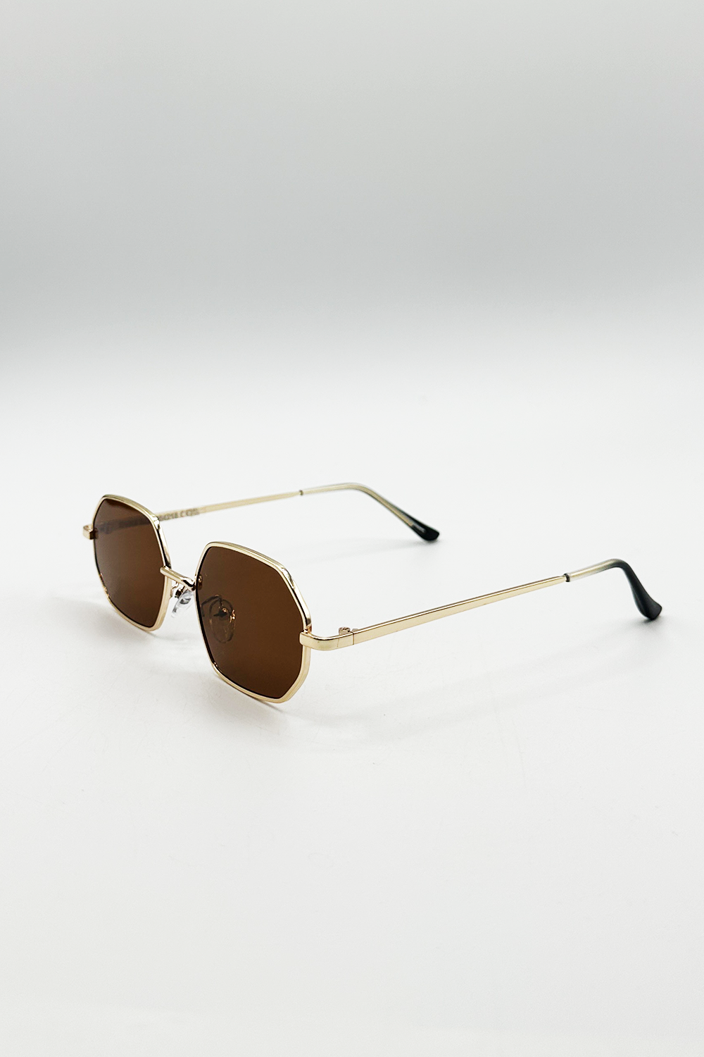 Oval Geometric Metal Frame Sunglasses in Gold Brown