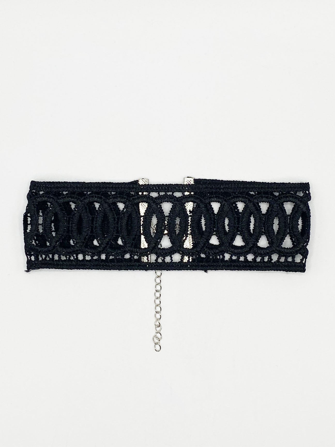 Black Wide Corded Effect Circular Detail Choker Necklace