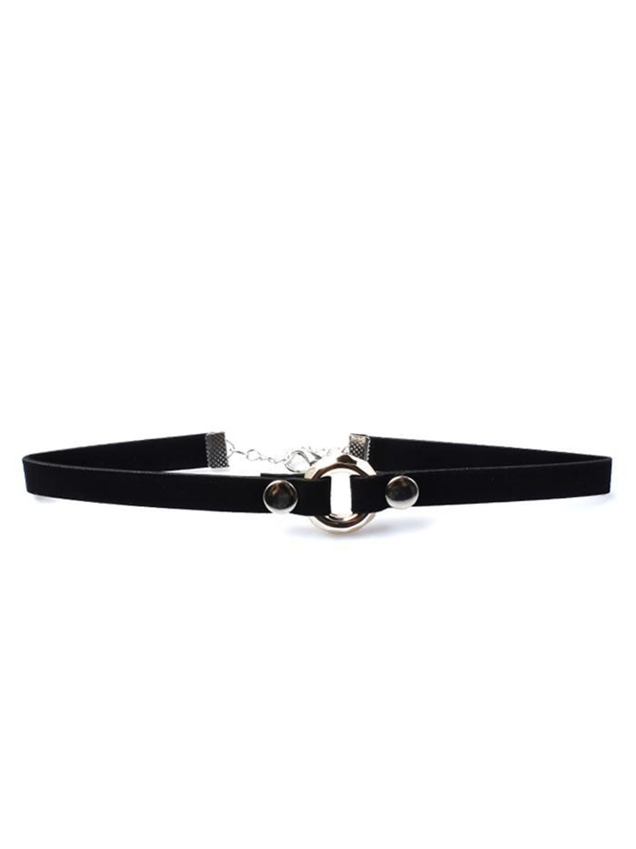 Faux Suede Choker Necklace With Ring Charm In Black