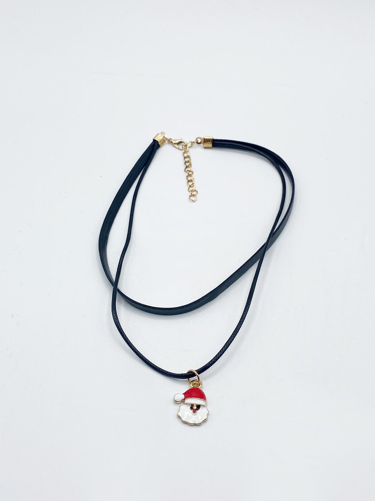 Black PU Leather Choker With Santa Claus Charm