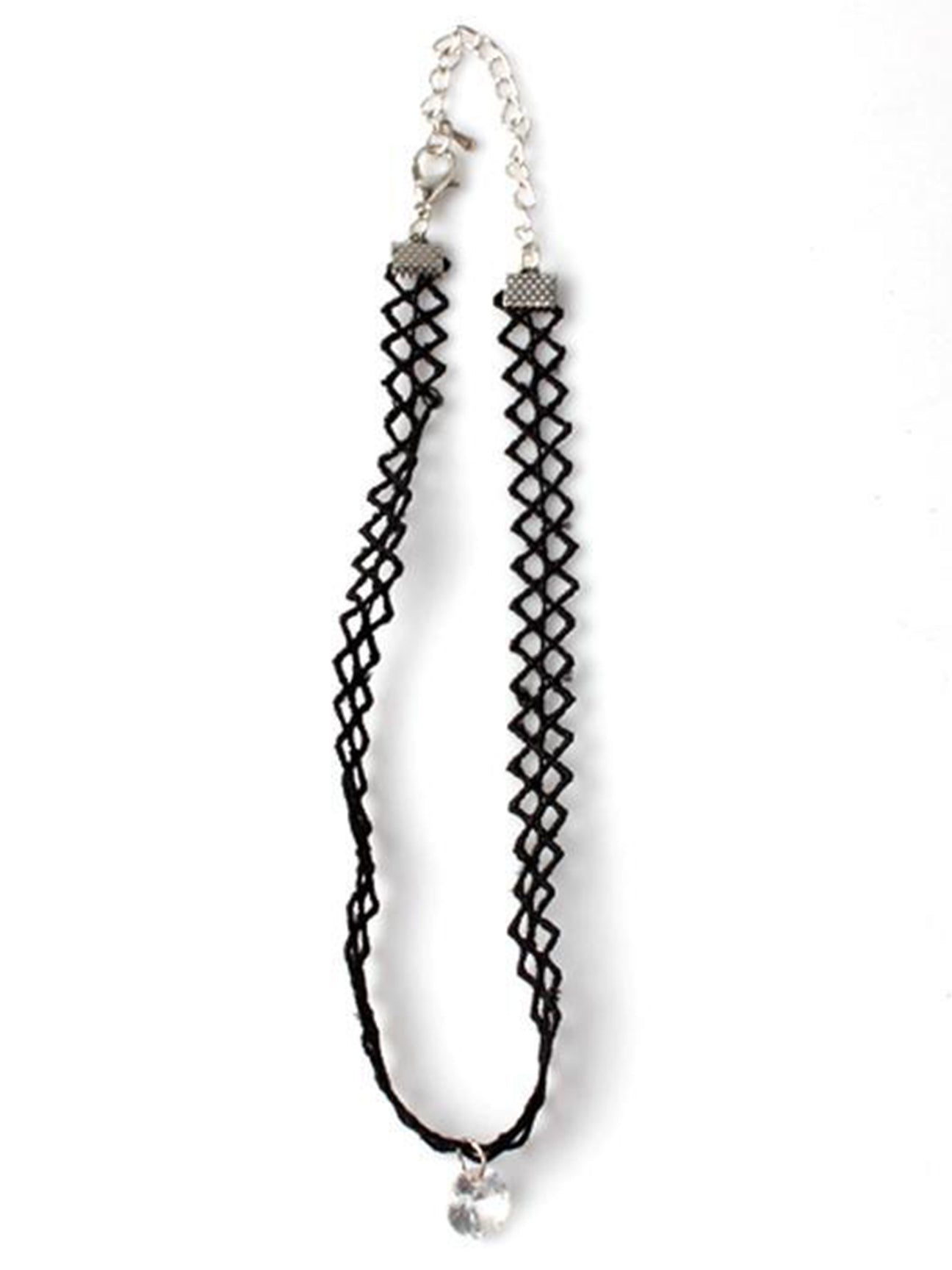 Black Cord Choker With Silver Diamante Charm