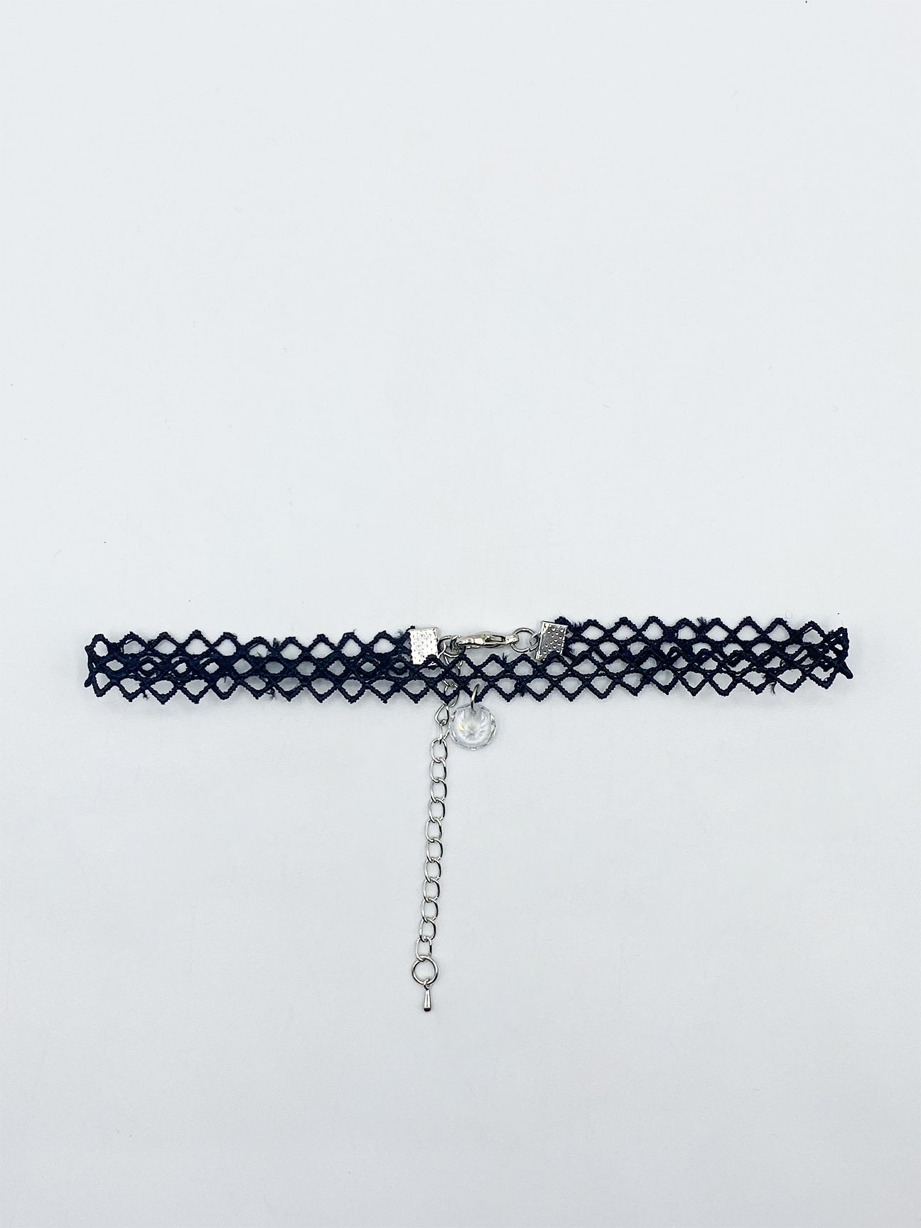 Black Cord Choker With Silver Diamante Charm