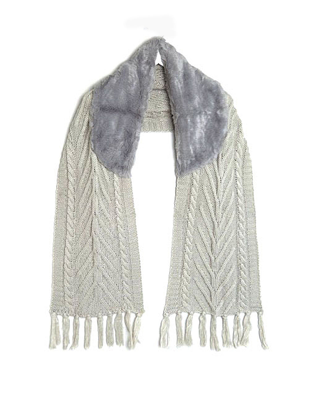 Grey Chunky Knit Scarf With Faux Fur Collar