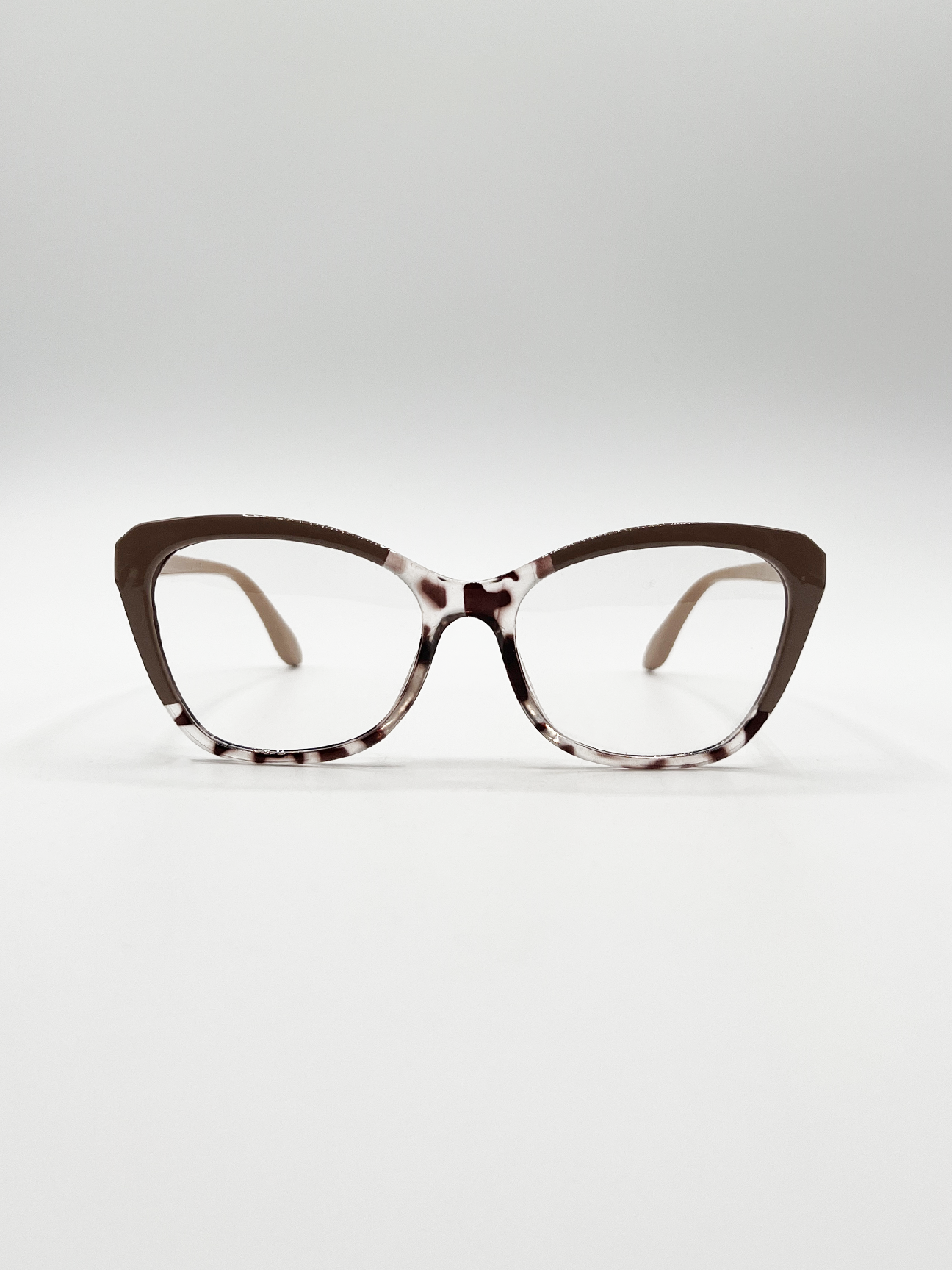 Nude pink and Animal print Clear Lens Glasses