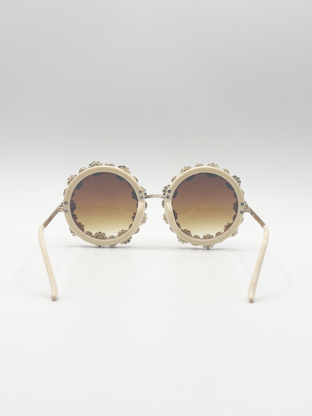 Round Floral Crystal Gem Sunglasses in Pink