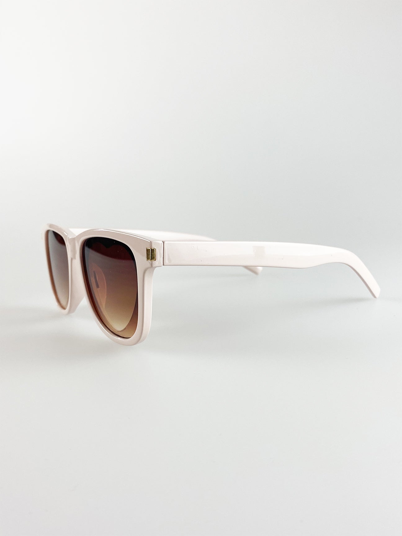 Cream Rectangle Sunglasses with Black Heart Lenses