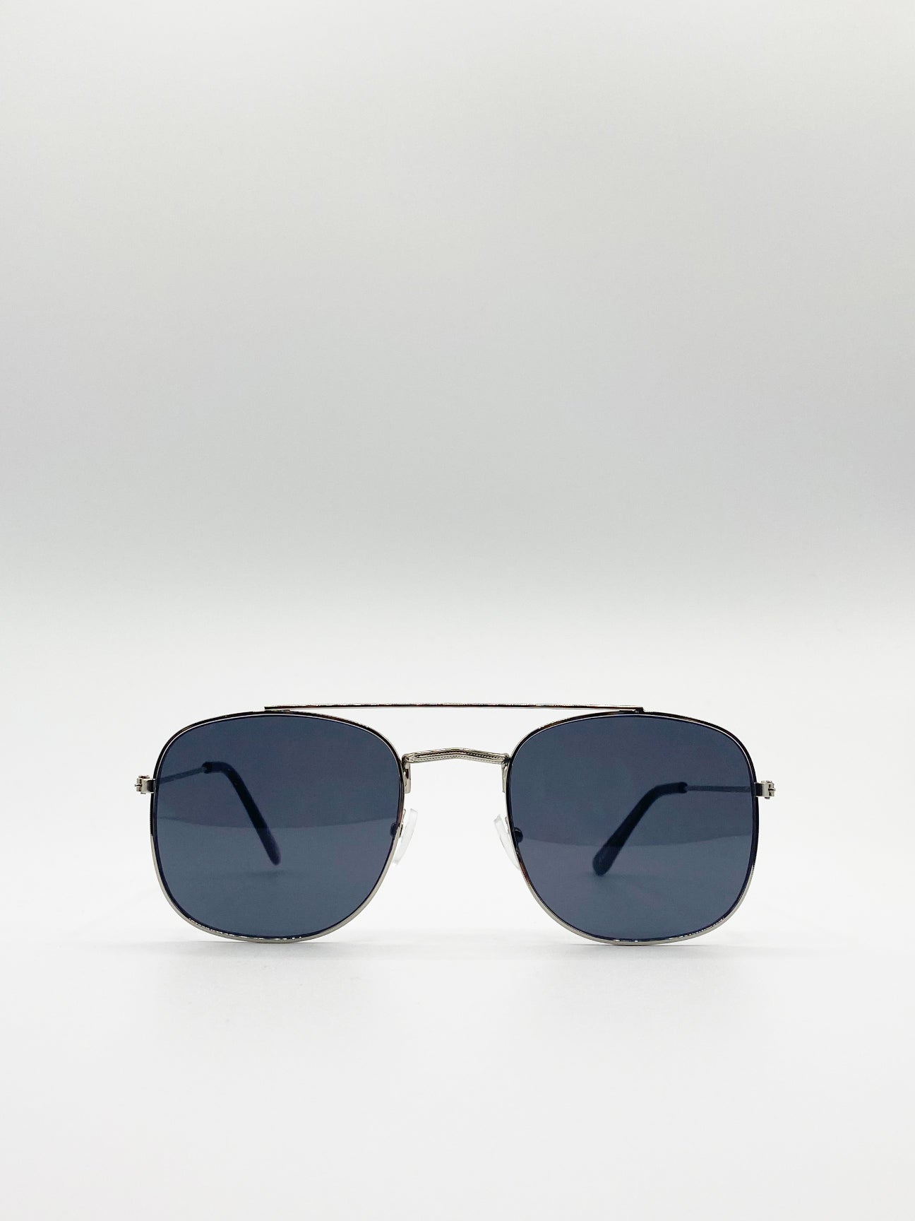 Silver Aviator Sunglasses with Black Lenses