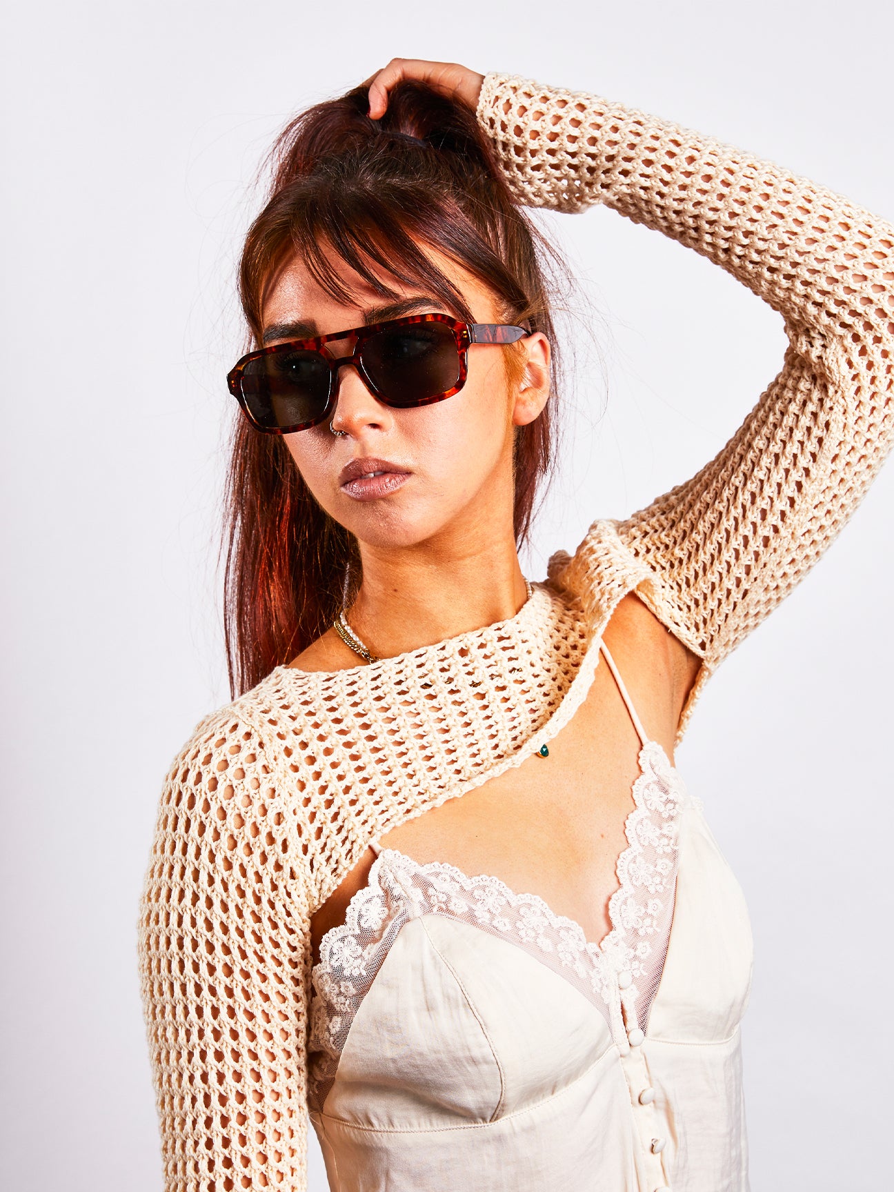 Tortoise Shell 70's Navigator Sunglasses with Green Lenses