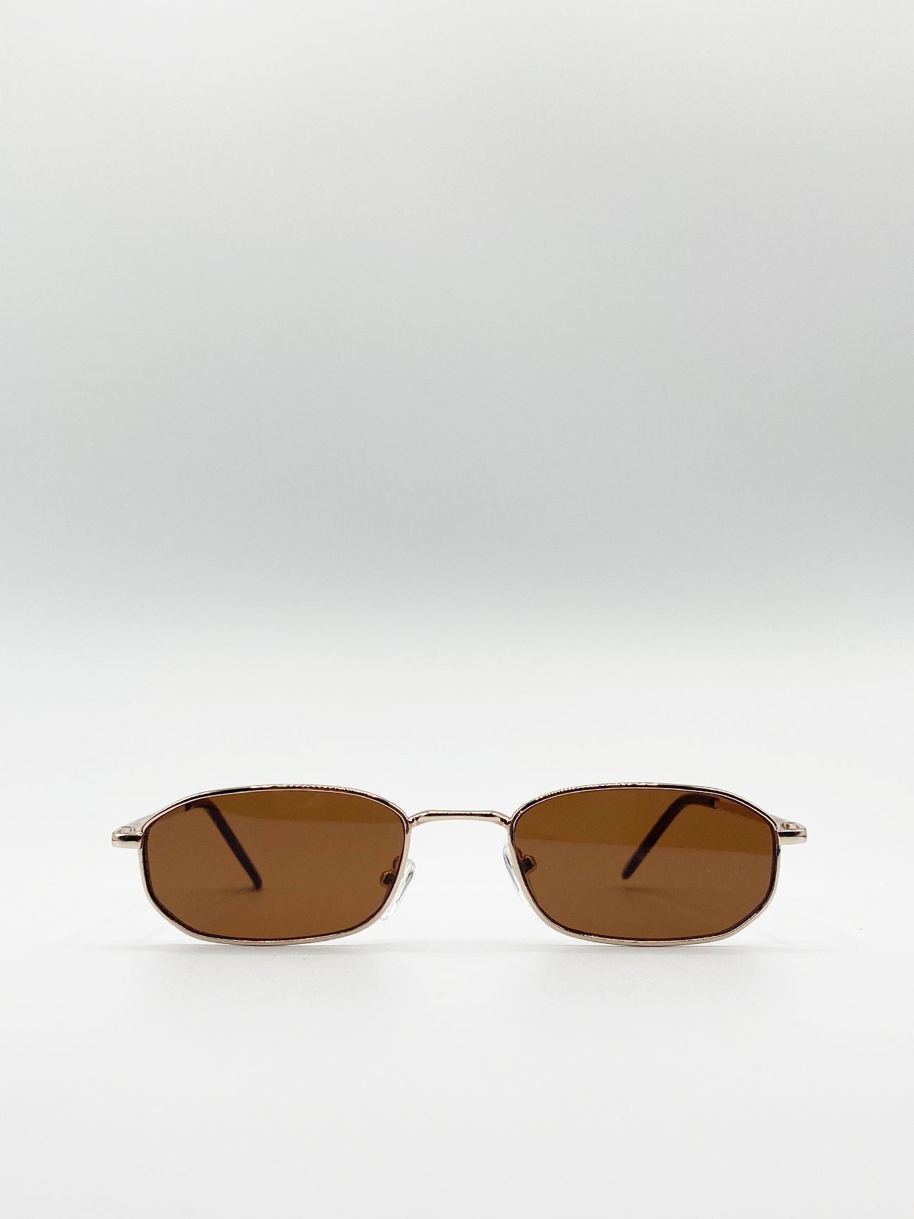 Gold Oval Sunglasses with Brown Lenses