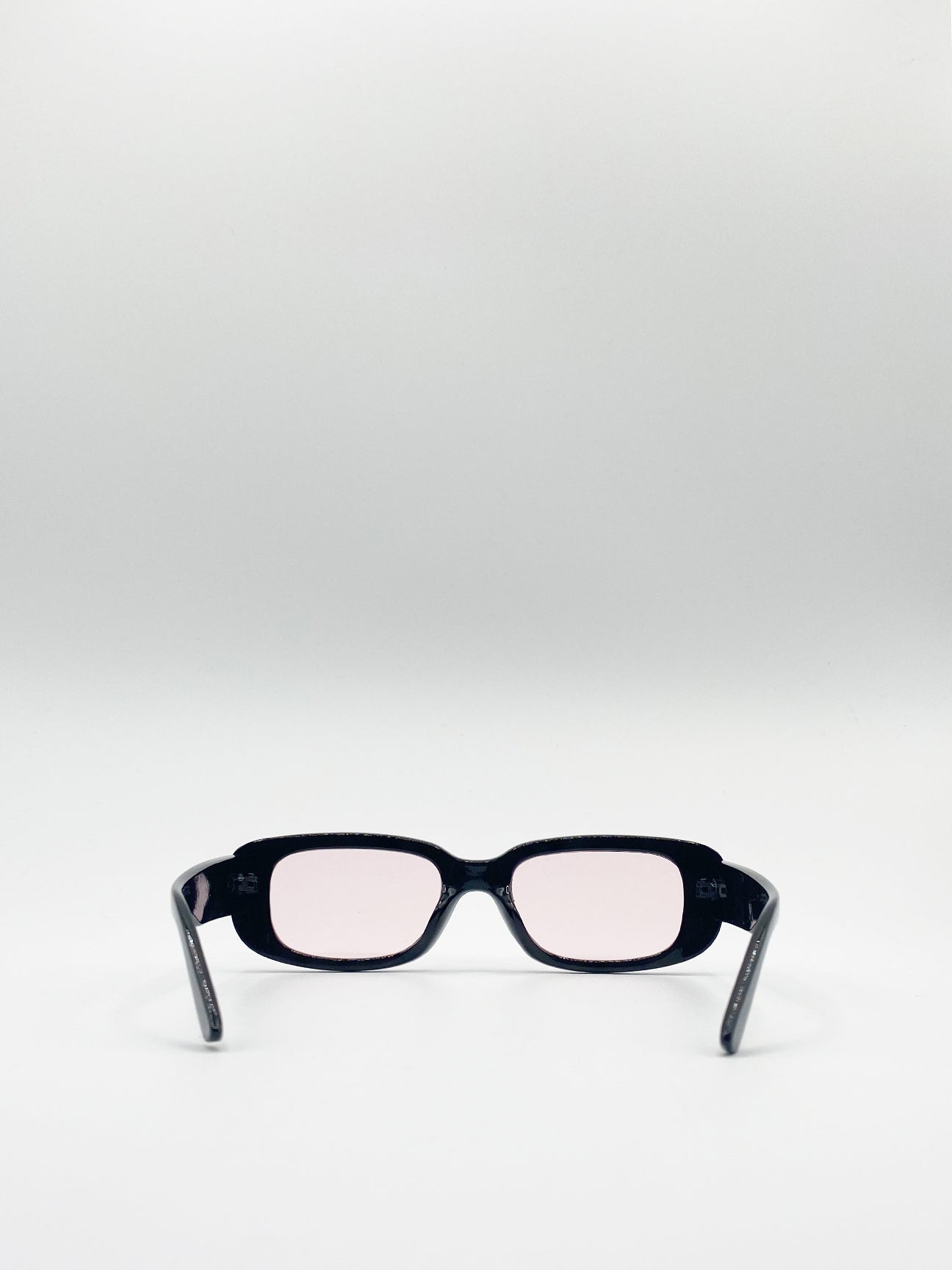 Retro Rectangle Sunglasses In Black With Pink Lenses