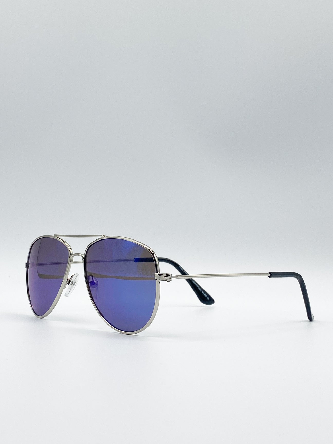 Silver Frame Kids Aviator Sunglasses with Blue Mirrored Lenses