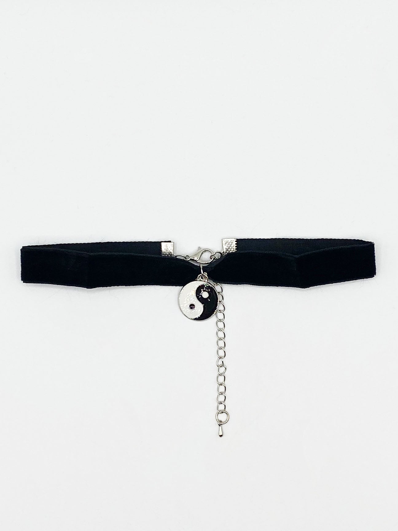 Black Faux Velvet Choker Necklace with Ying Yang Charm
