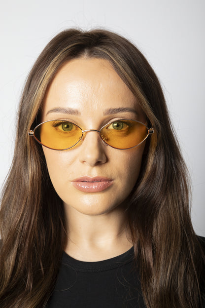 Metal Oval Frame Sunglasses with Orange Lenses