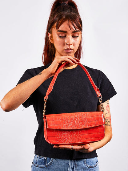 SVNX Croc PU Mini Pillow Bag with Flap in setting sun