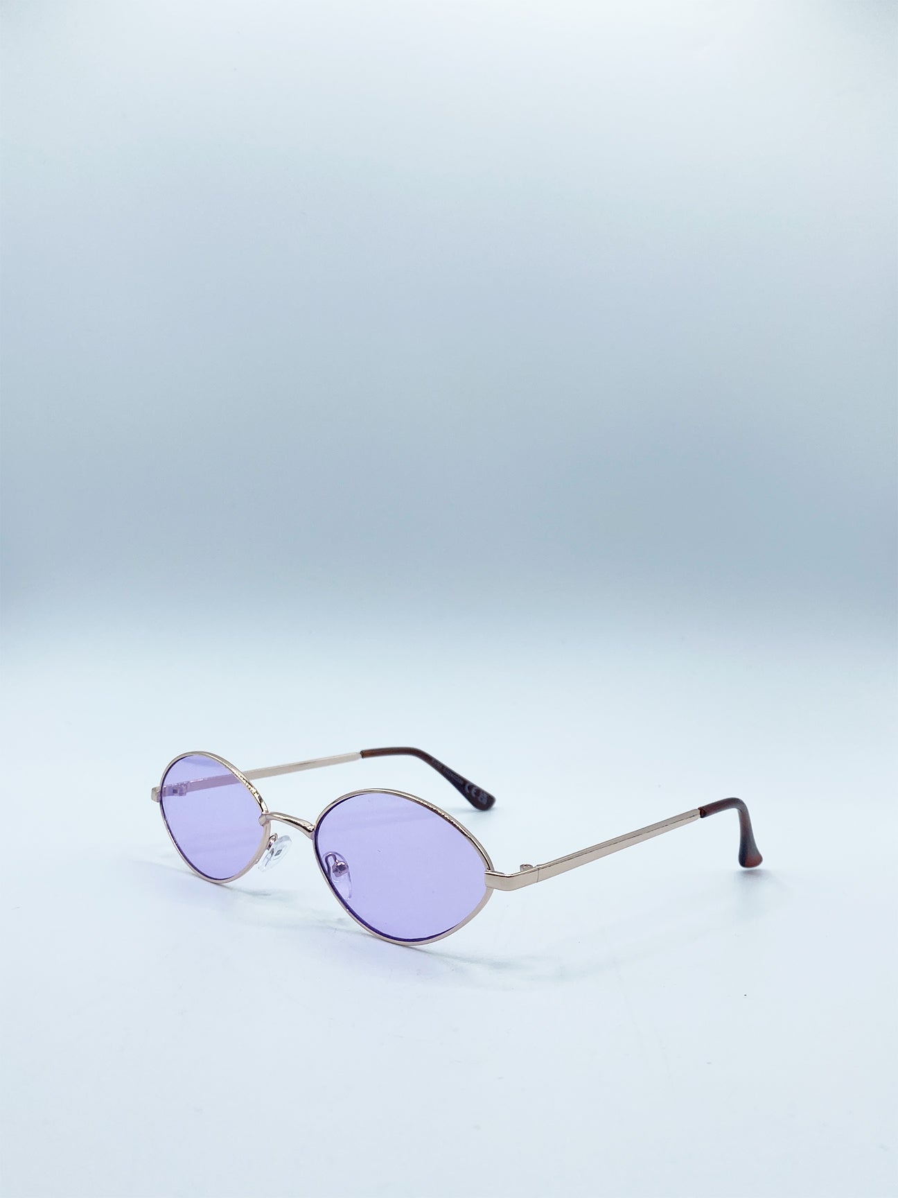 Metal Oval Frame Sunglasses with Lilac Lenses