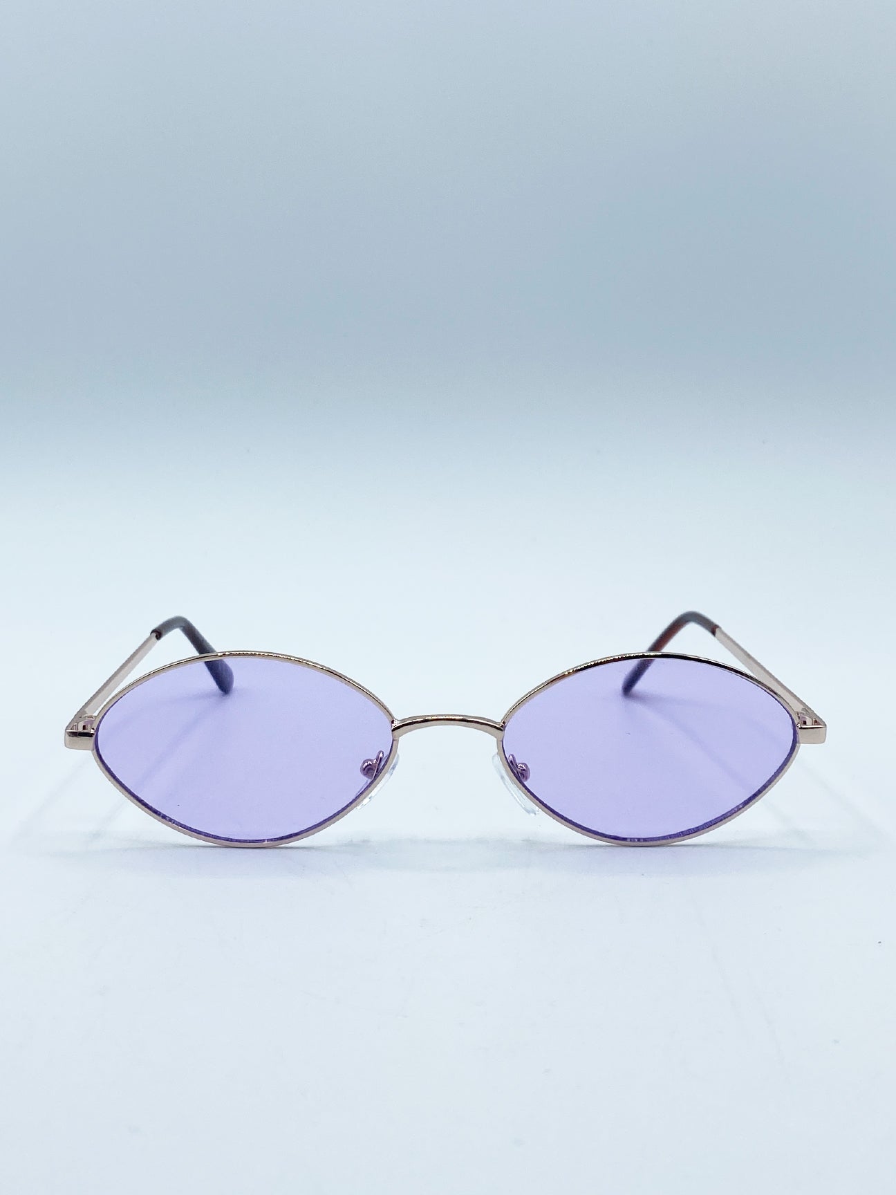 Metal Oval Frame Sunglasses with Lilac Lenses