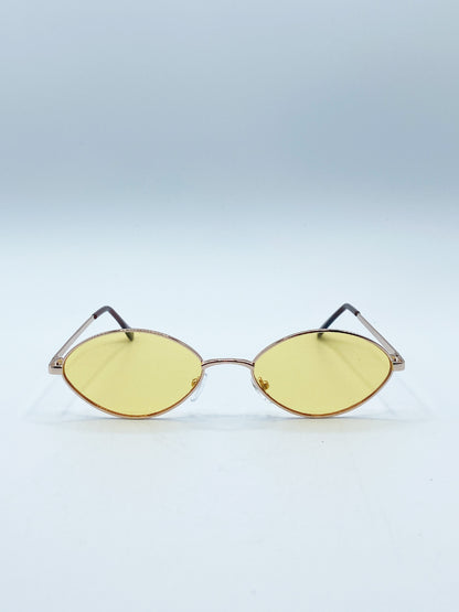 Metal Oval Frame Sunglasses with Orange Lenses