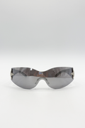 Wrap Around Racer Sunglasses with Star Hinge Detail in Silver