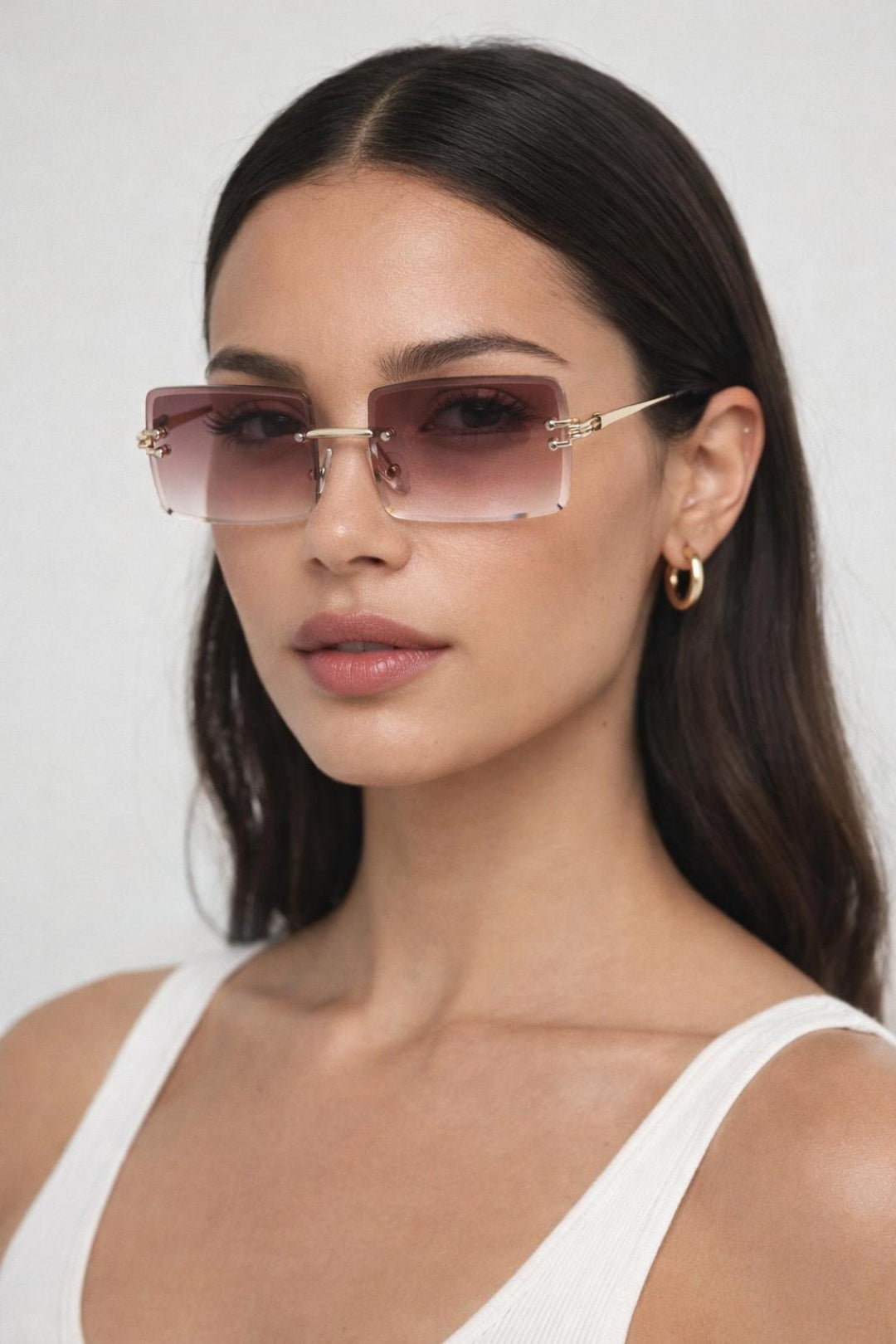 Frameless Square Sunglasses in Brown