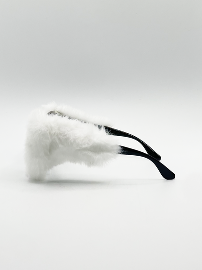 Faux Fur Cateye Sunglasses with Multicoloured Gems