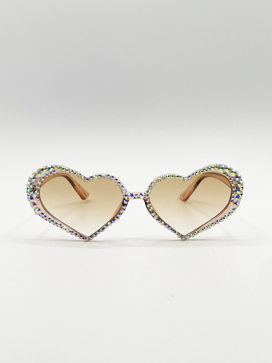 Heart Sunglasses with Gem Detail in Champagne