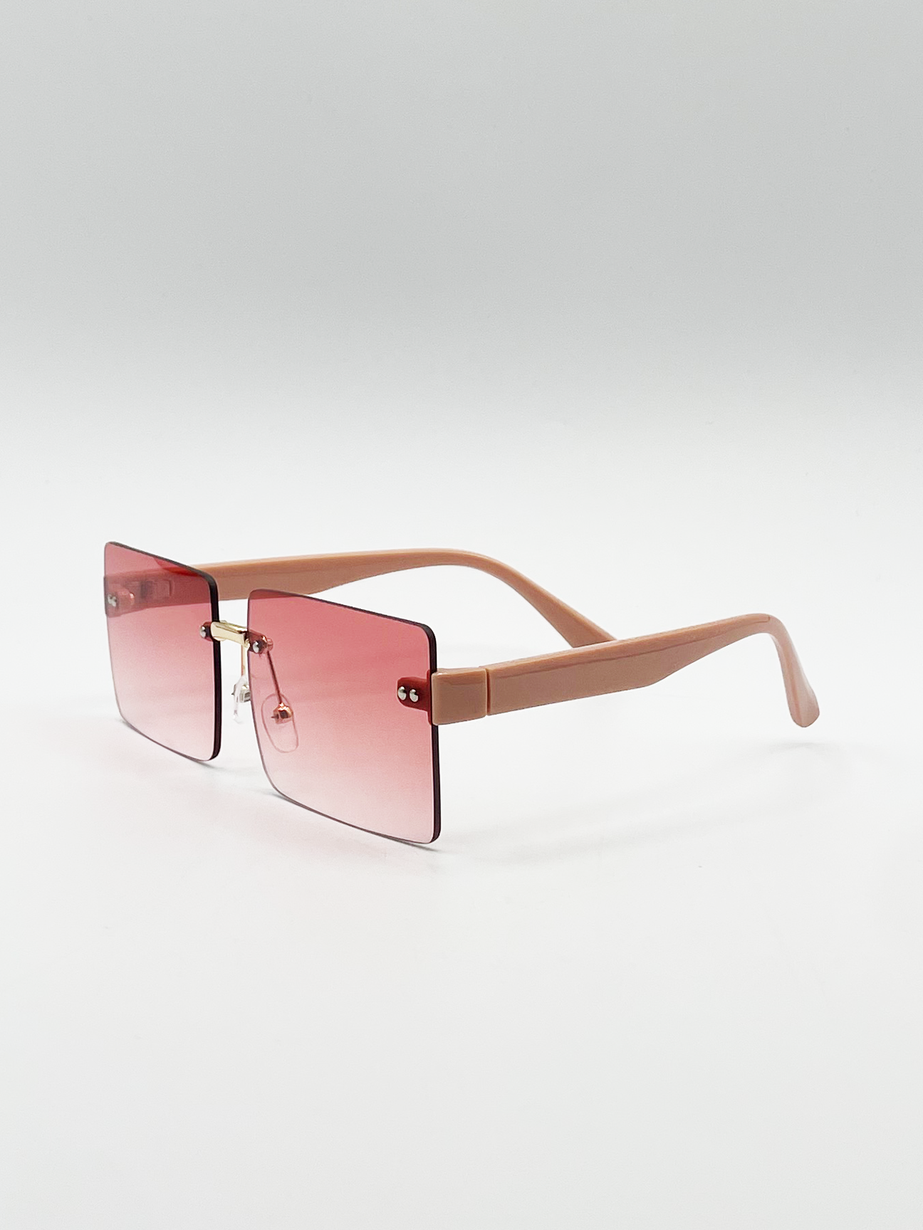 Square Frameless Sunglasses with Pink and Yelllow Ombre Lens