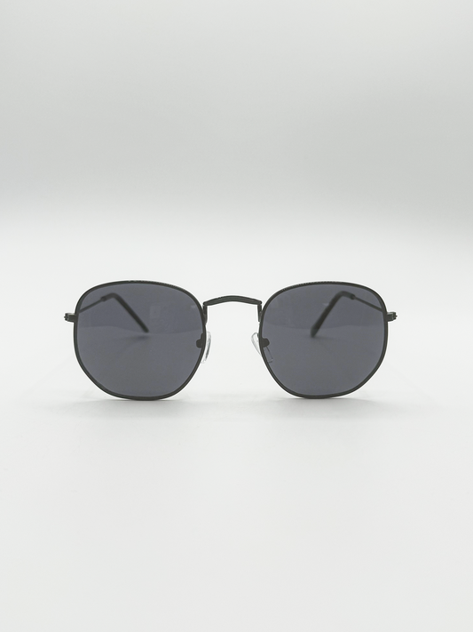Hexagon Round Aviator Sunglasses in Black
