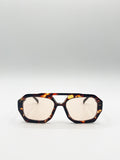 Tortoiseshell Navigator Sunglasses with Orange Lenses