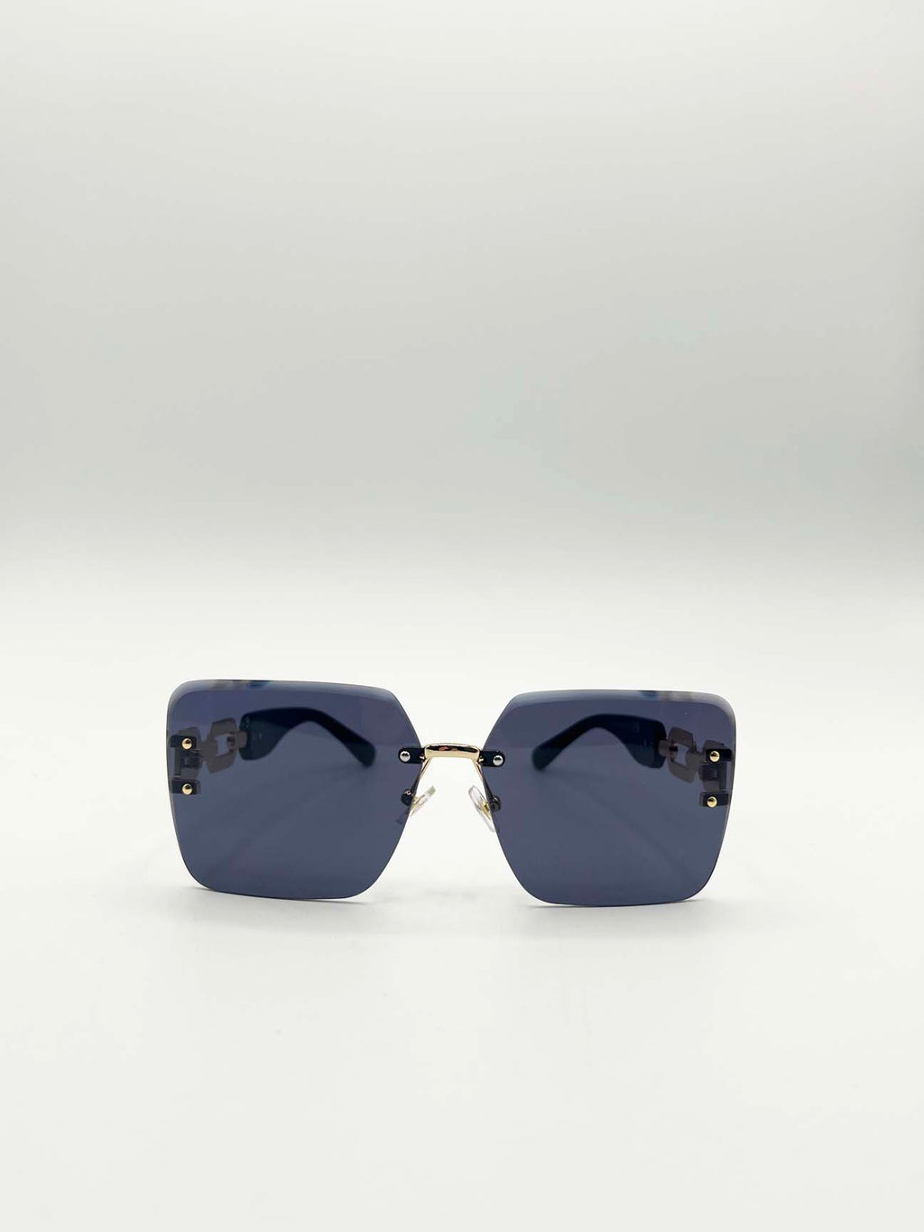 Rimless Shape_Oversized Square Sunglassses in Black Gold