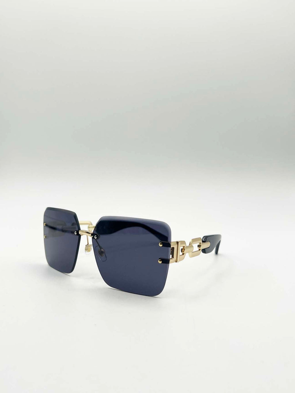 Rimless Shape_Oversized Square Sunglassses in Black Gold