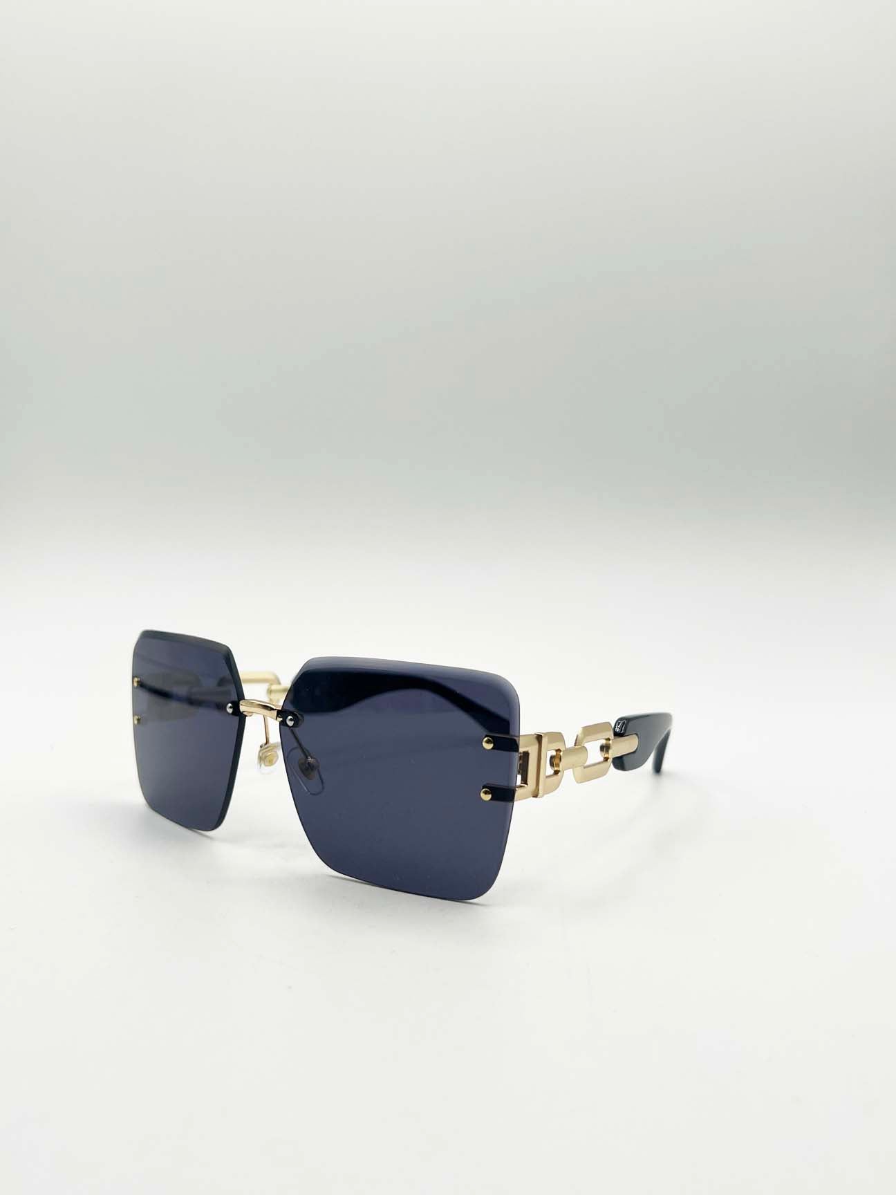 Rimless Shape_Oversized Square Sunglassses in Black Gold