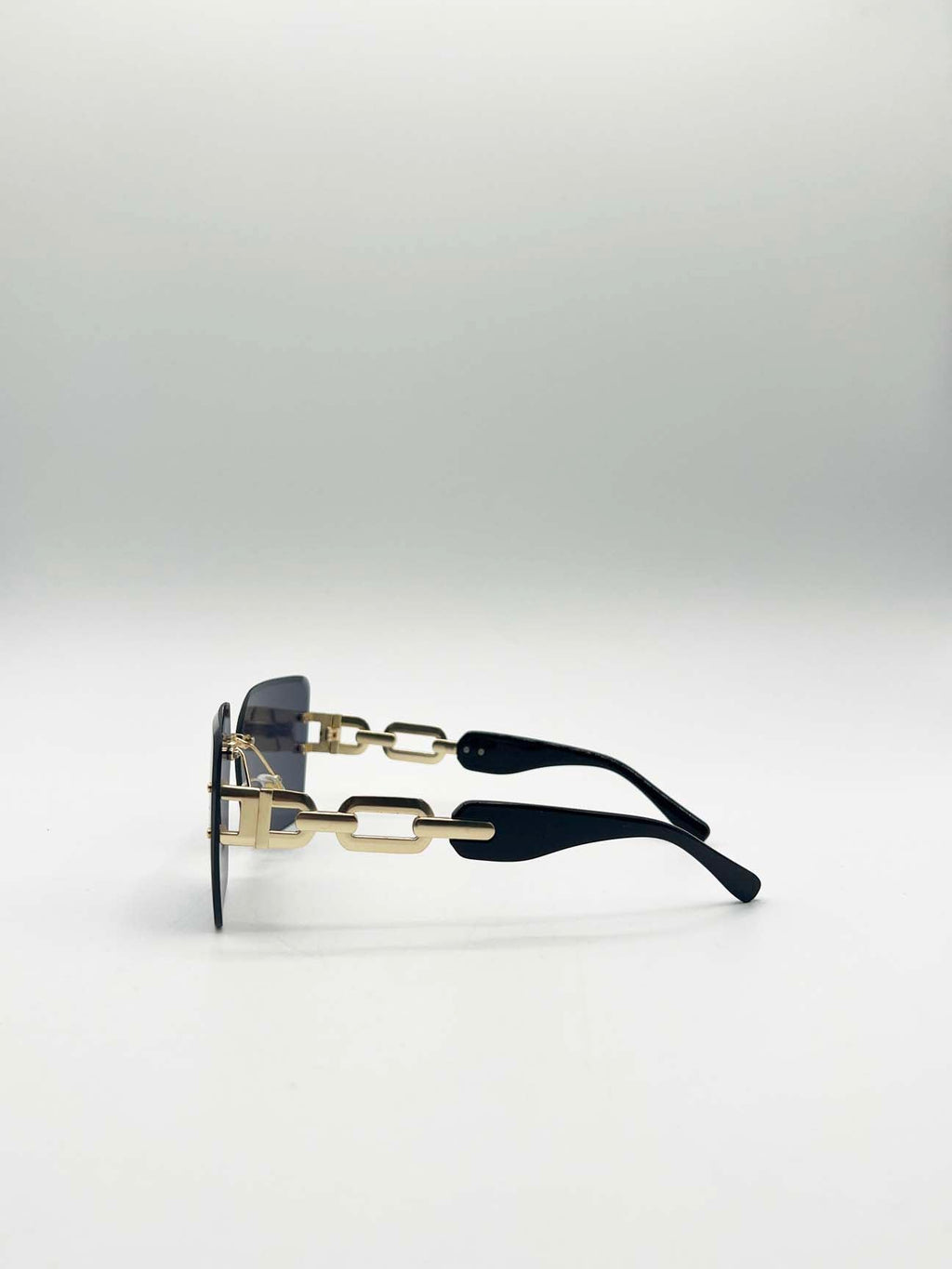 Rimless Shape_Oversized Square Sunglassses in Black Gold