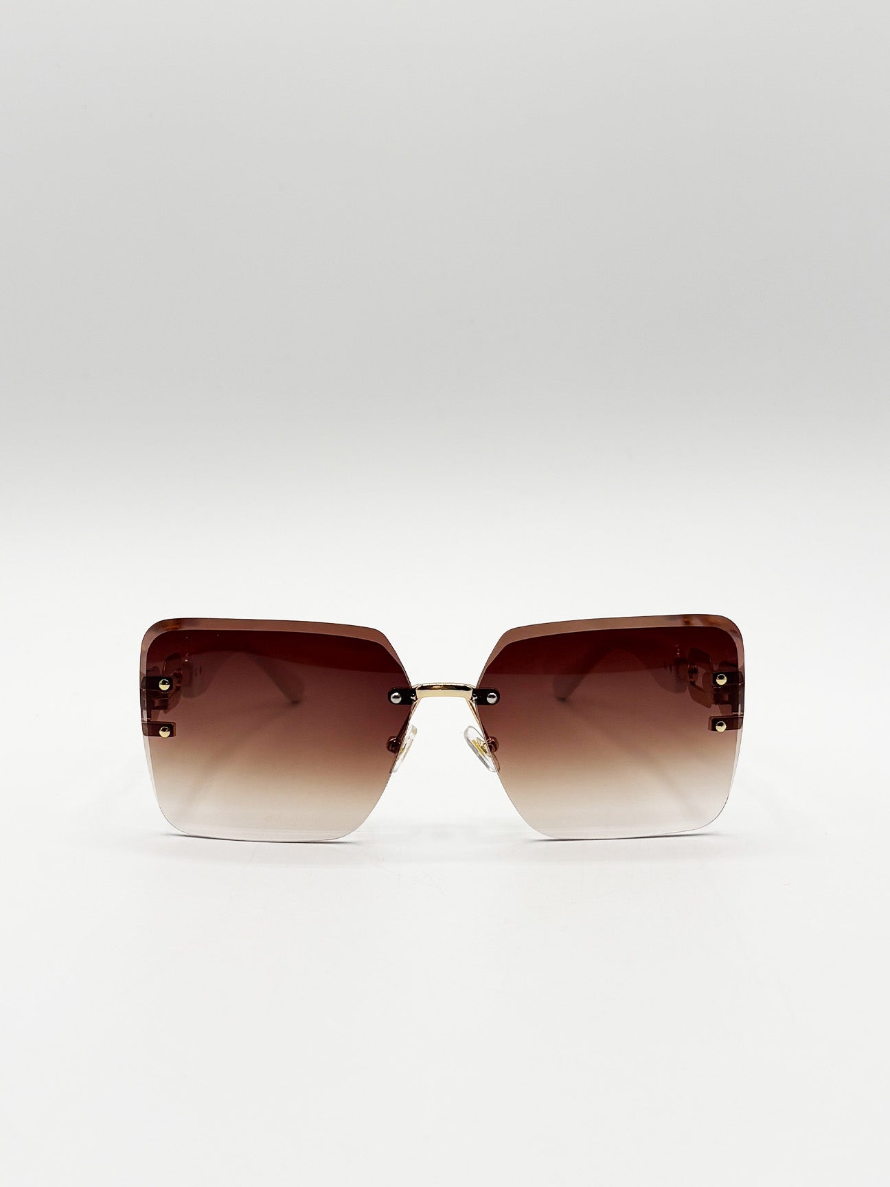 Rimless Shape_Oversized Square Sunglassses in White Gold
