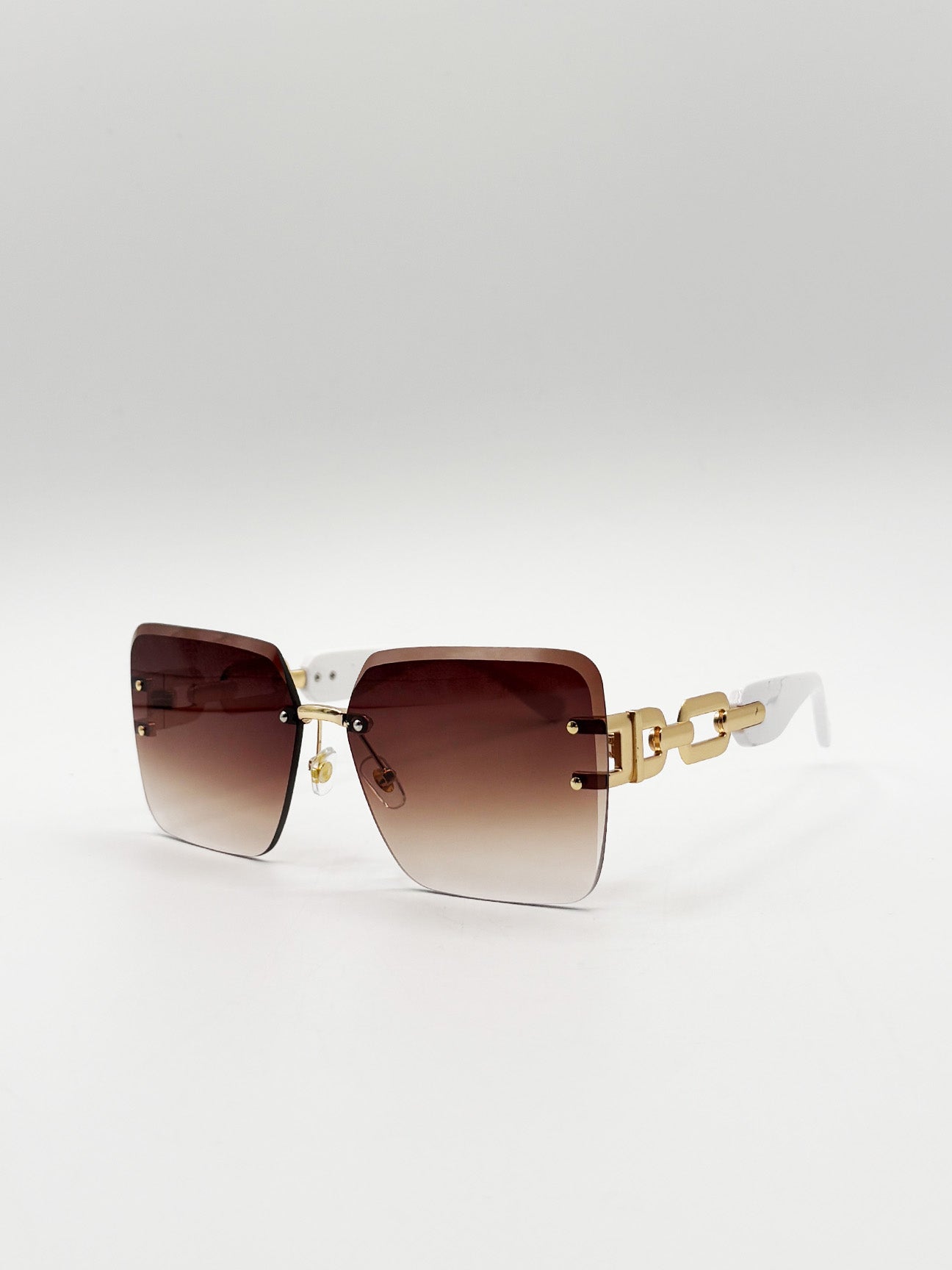 Rimless Shape_Oversized Square Sunglassses in White Gold