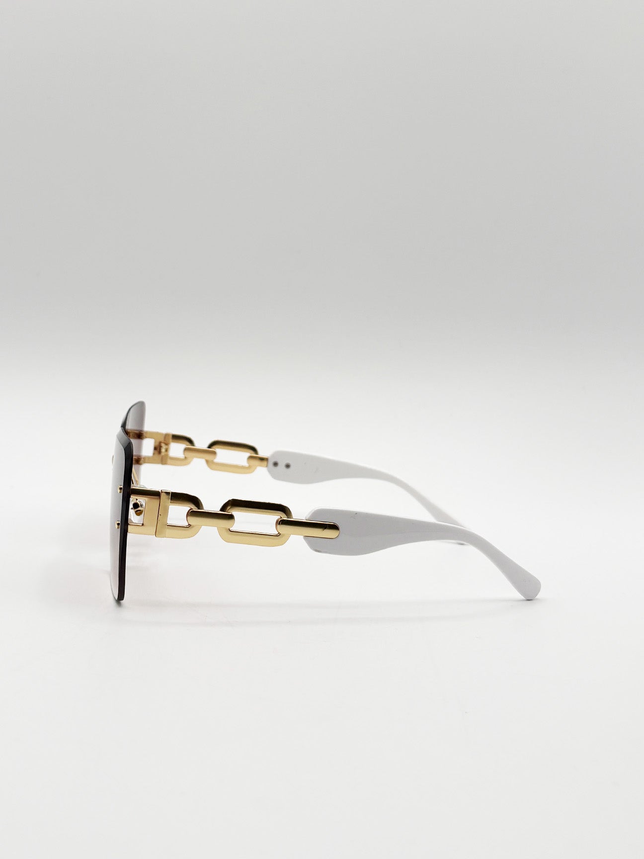 Rimless Shape_Oversized Square Sunglassses in White Gold
