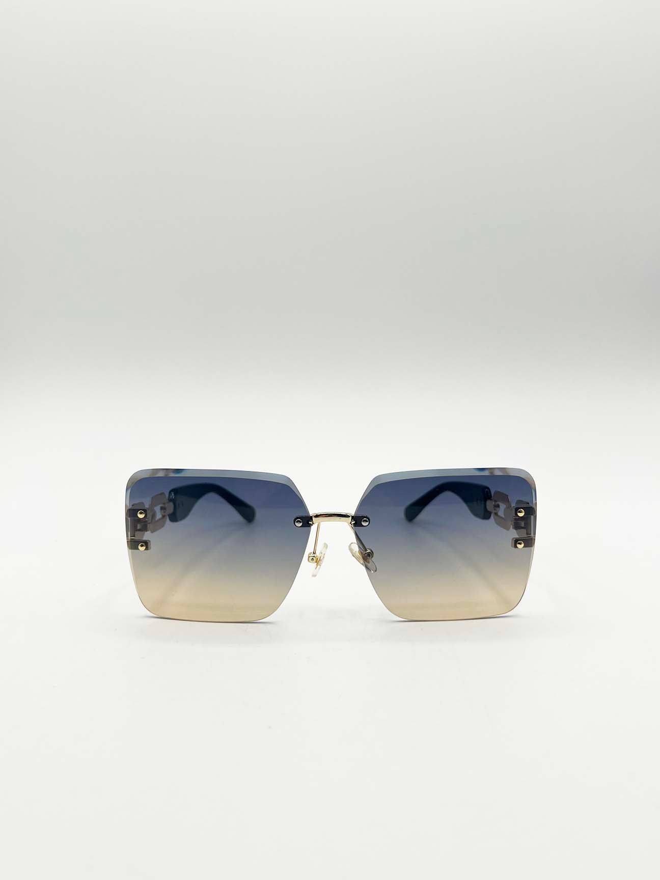 Rimless Shape_Oversized Square Sunglassses in Navy Gold