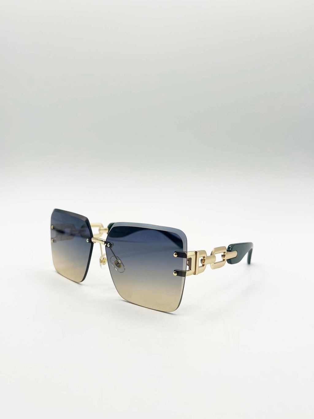 Rimless Shape_Oversized Square Sunglassses in Navy Gold