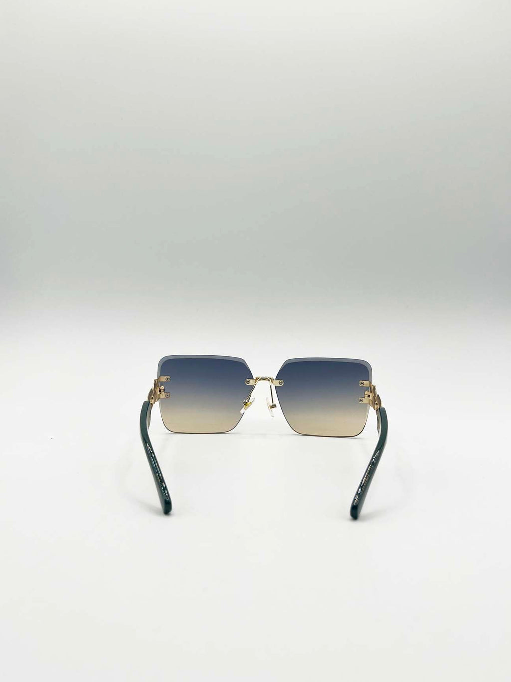 Rimless Shape_Oversized Square Sunglassses in Navy Gold