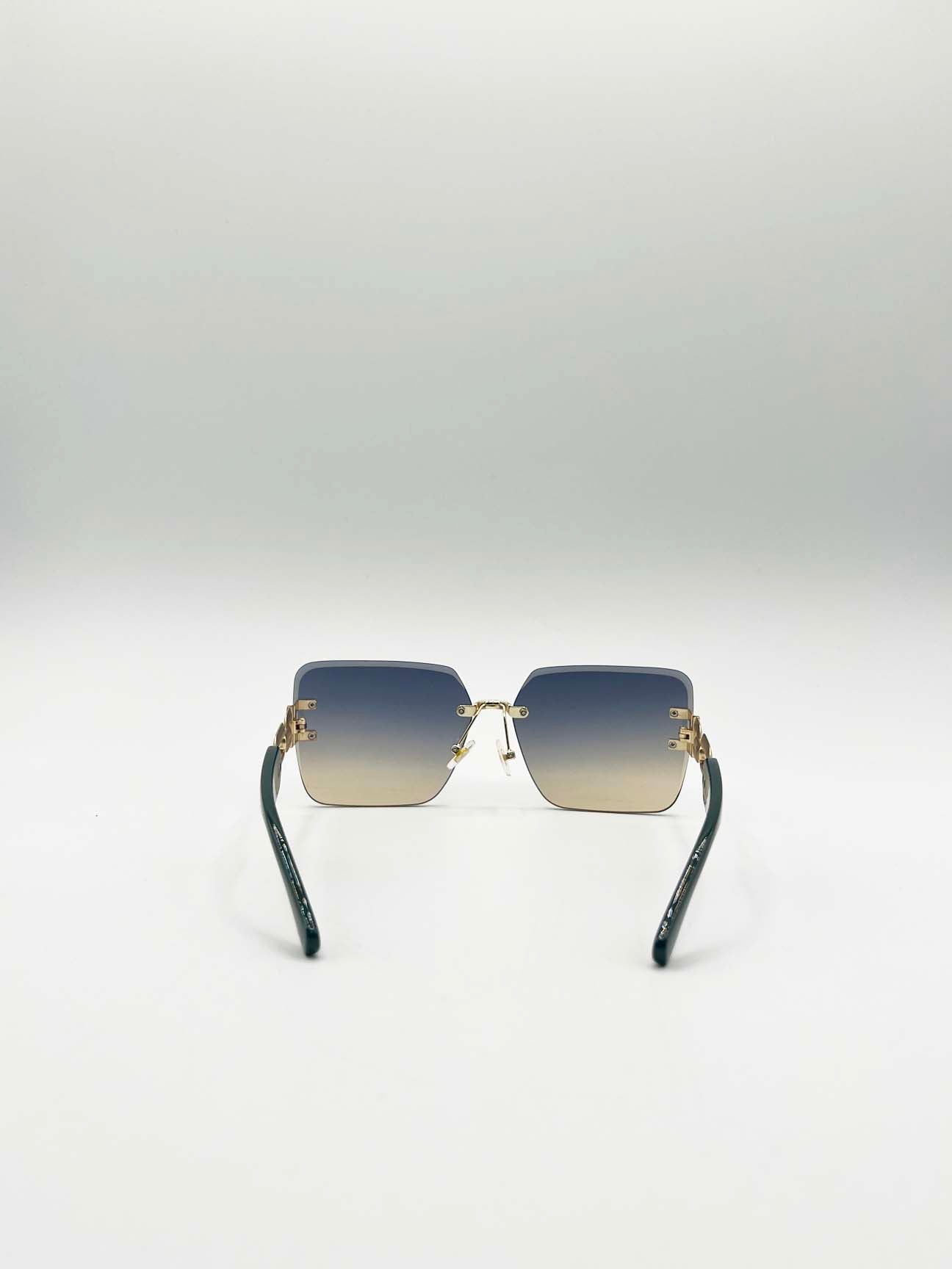 Rimless Shape_Oversized Square Sunglassses in Navy Gold