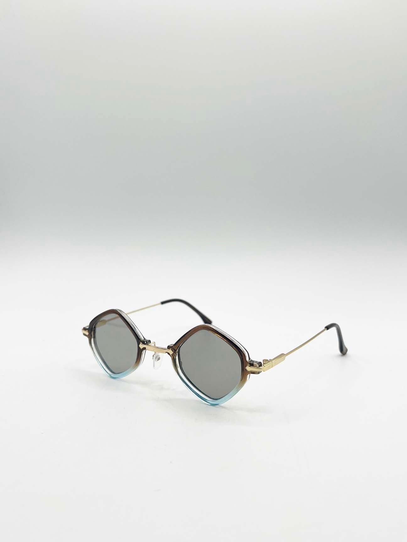 Diamond ,Shape Sunglasses in Brown Blue