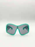 Square Shape_Oversized Mask Sunglasses in Aqua Grey