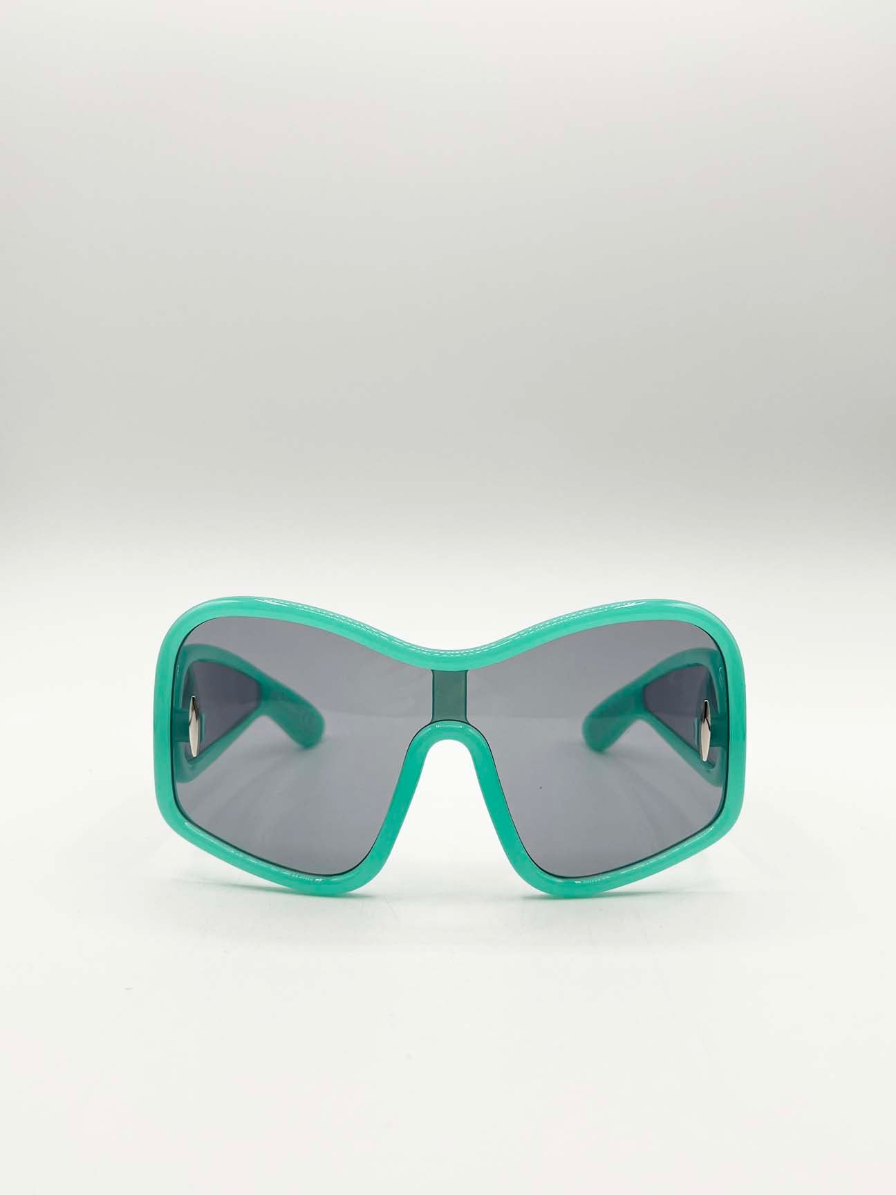 Square Shape_Oversized Mask Sunglasses in Aqua Grey