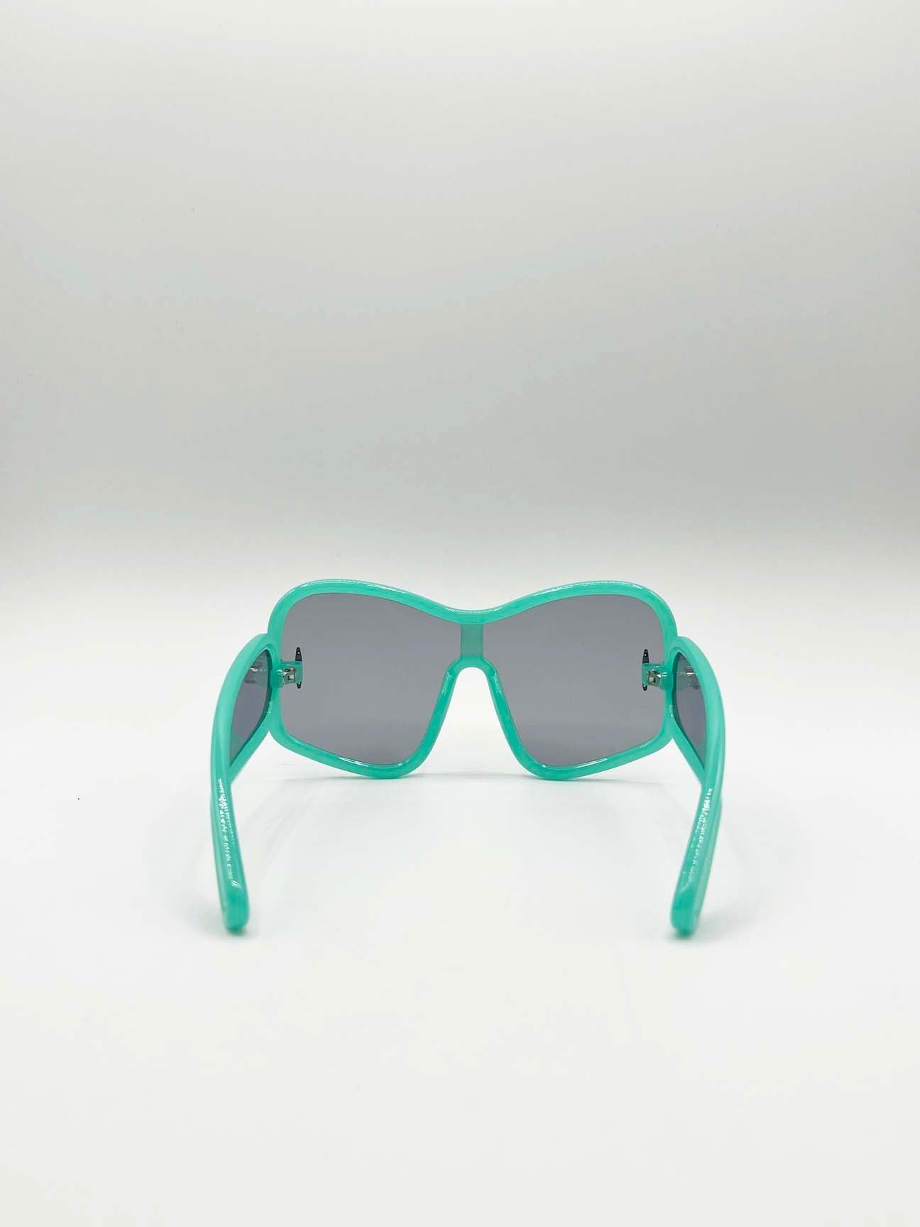 Square Shape_Oversized Mask Sunglasses in Aqua Grey
