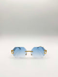 Rimless Oval Geometric Sunglasses in Gold Blue
